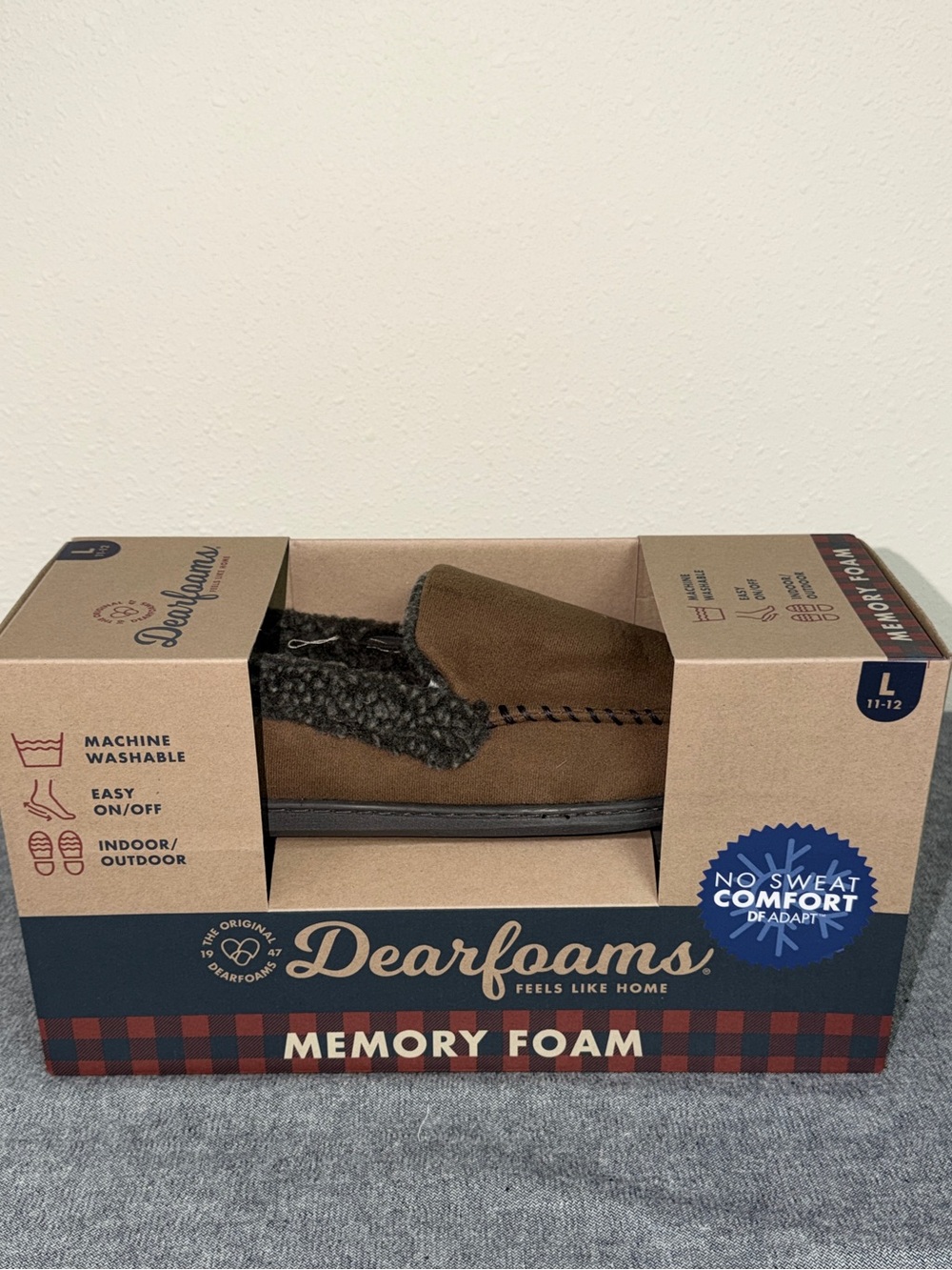 Dearfoams Men’s Memory Foam Moccasin Slippers Chestnut Size L 11-12 New